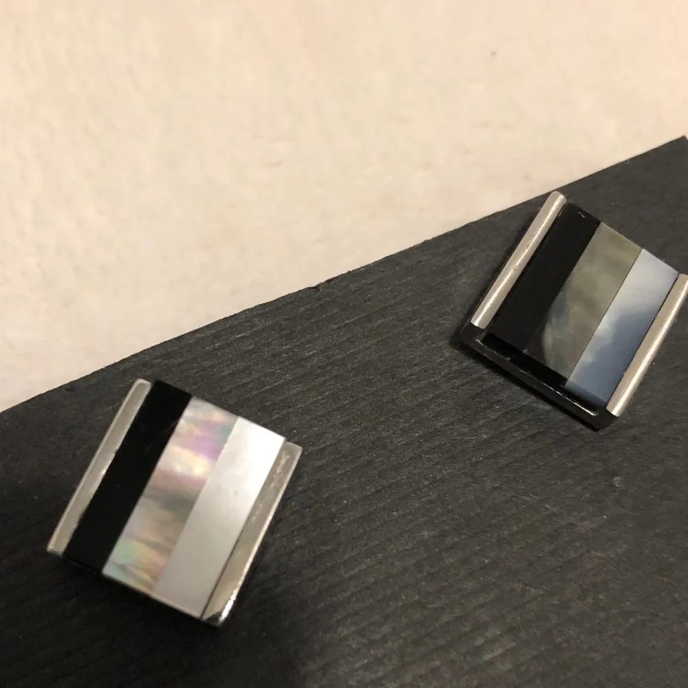 Stainless Steel, Onyx, Abalone, Mother of Pearl Cufflinks, Unique & Natural.